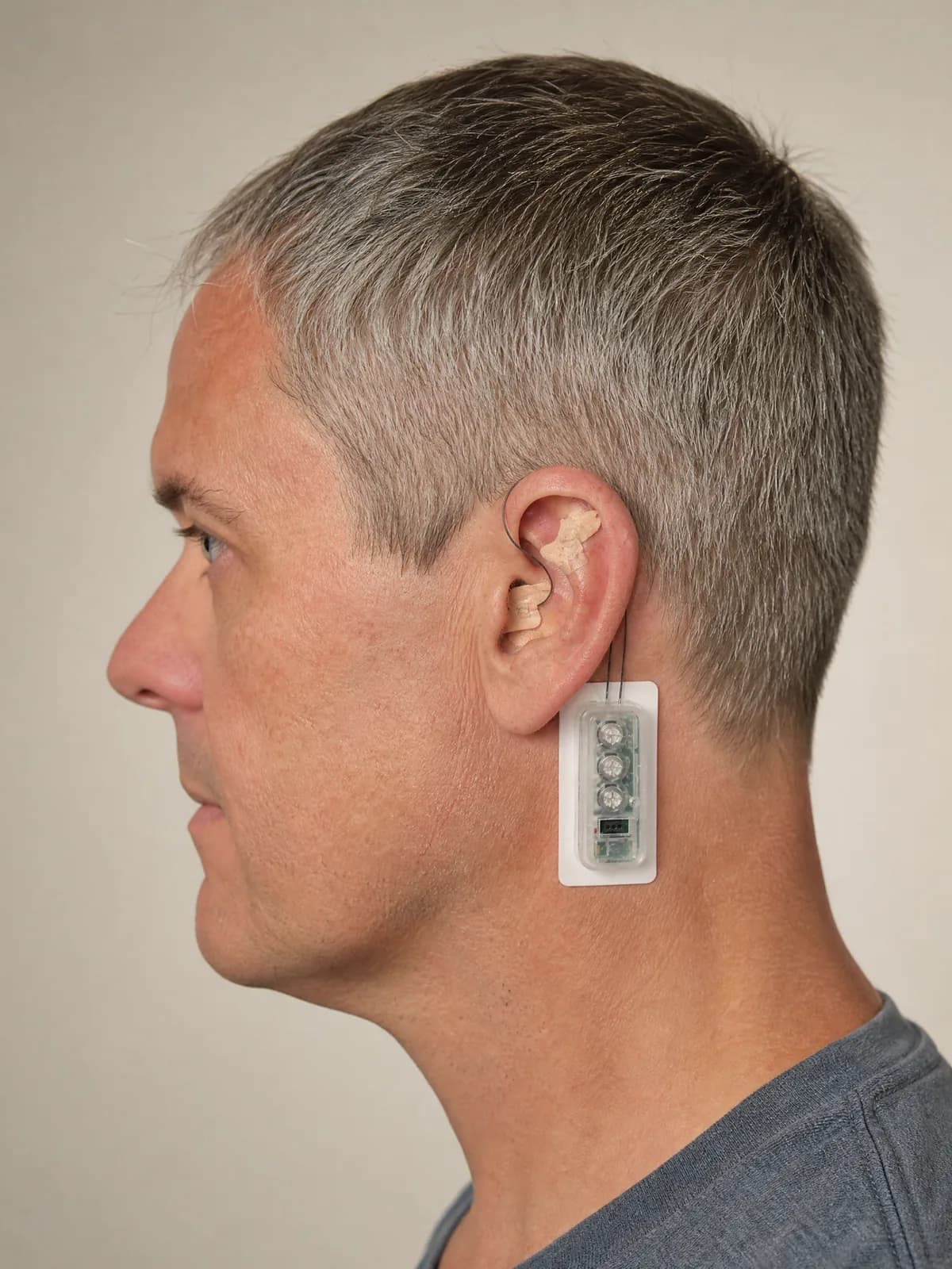 NeuMona device worn behind the ear